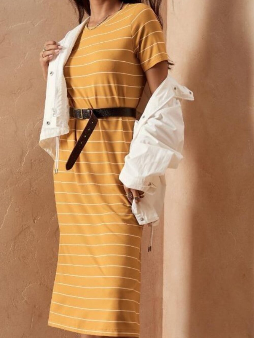 Banana Republic Mustard Yellow & White Striped Dress | Size Small